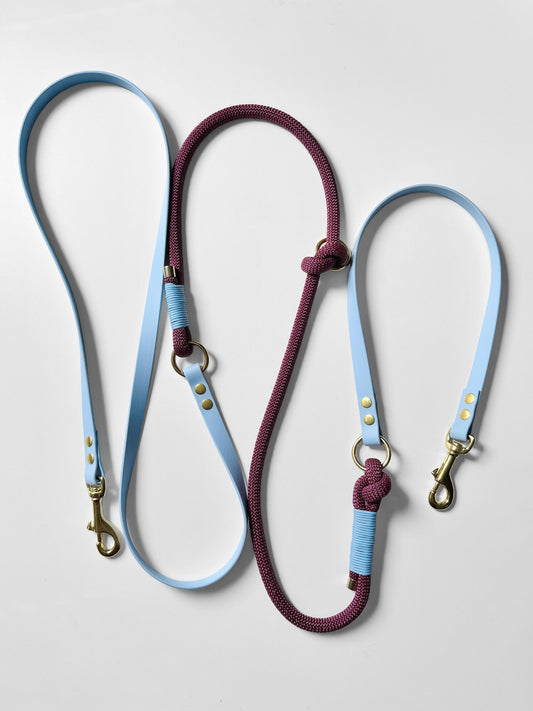 Smycz przepinana DUO: BioThane® & Lina PPM, Błękit z fioletowym 2,85 m