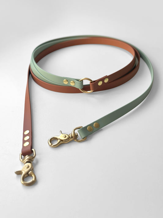 Smycz BioThane® Hands-free, Szałwiowa i jasny brąz