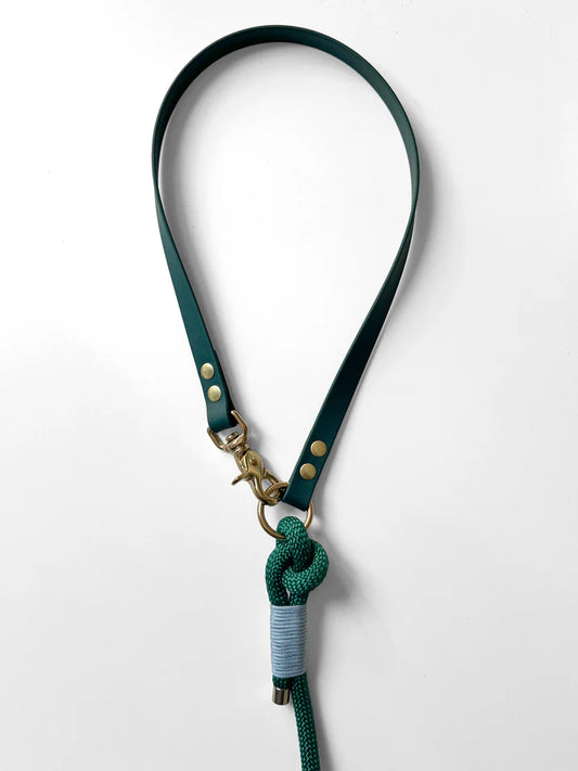 Smycz przepinana DUO: BioThane® & Lina PPM, Zielony z niebieskimi akcentami, 2.75 m, 10 mm lina / 16 mm BioThane®