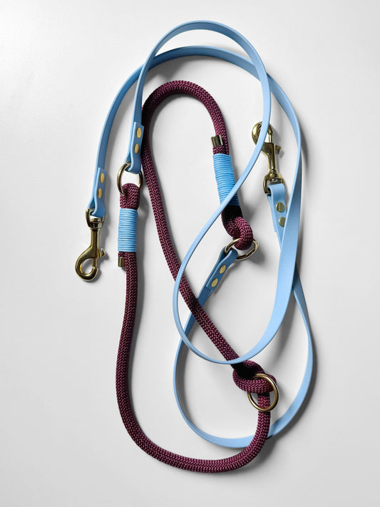 Smycz przepinana DUO: BioThane® & Lina PPM, Błękit z fioletowym 2,85 m