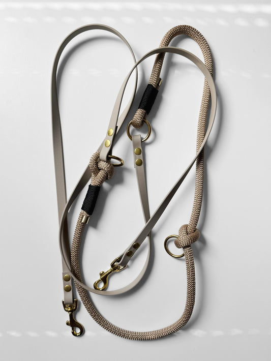 Smycz przepinana DUO: BioThane® & Lina PPM, Beżowy z czarnym 2,85 m