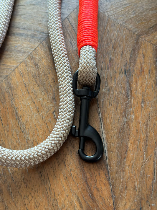 Smycz linowa 10 mm, 3 m, beżowa z pomarańczowymi akcentami