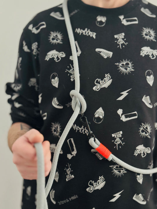 Smycz linowa hands-free 10 mm, 3.3 m, szara z pomarańczowymi akcentami