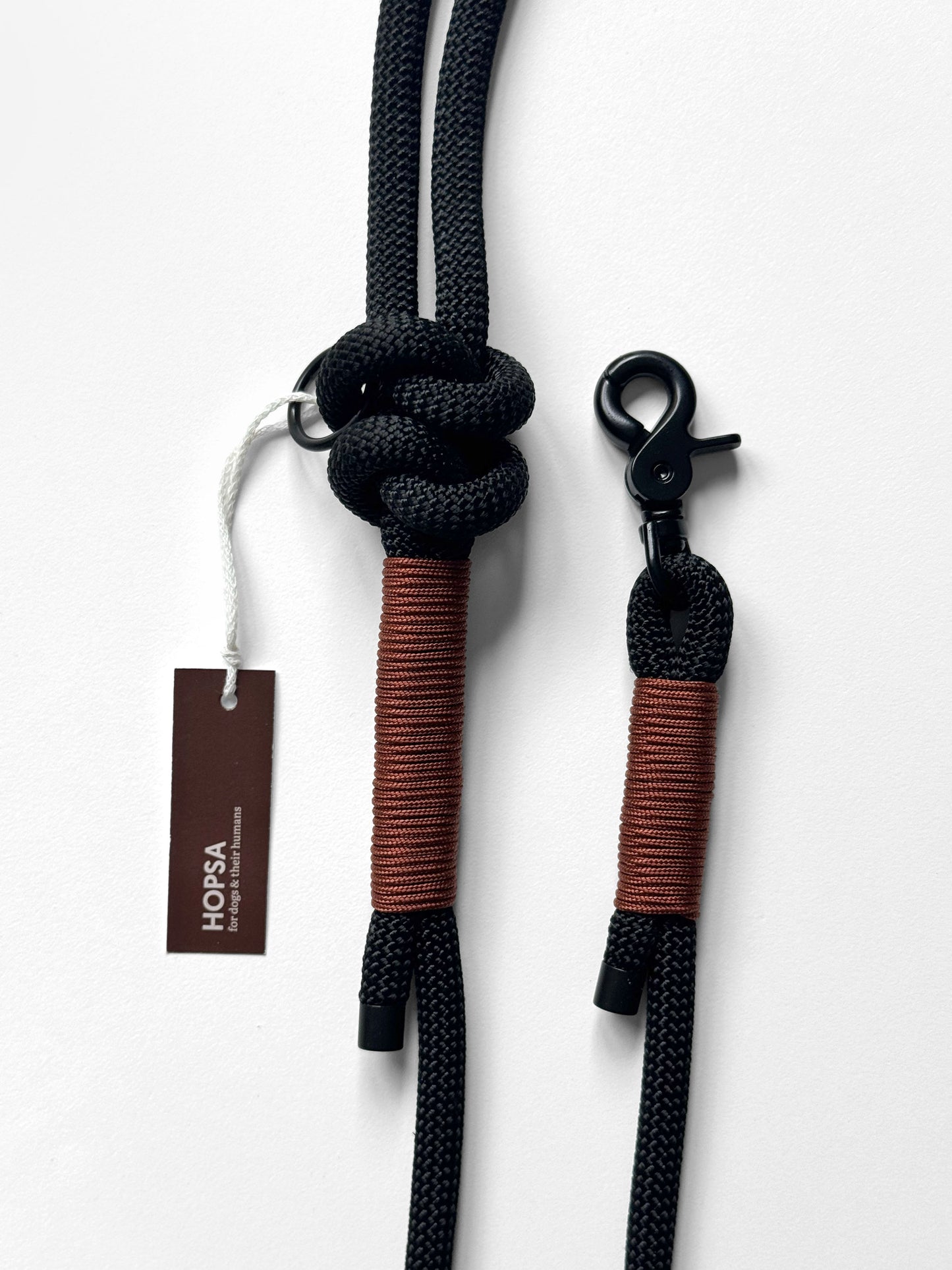 Smycz linowa z rączką z supłem, czarna / 10 mm