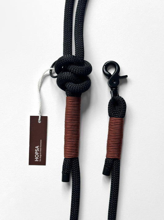 Smycz linowa z rączką z supłem, czarna / 10 mm