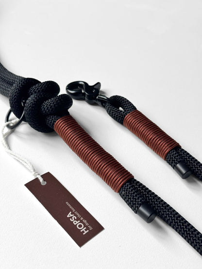 Smycz linowa z rączką z supłem, czarna / 10 mm