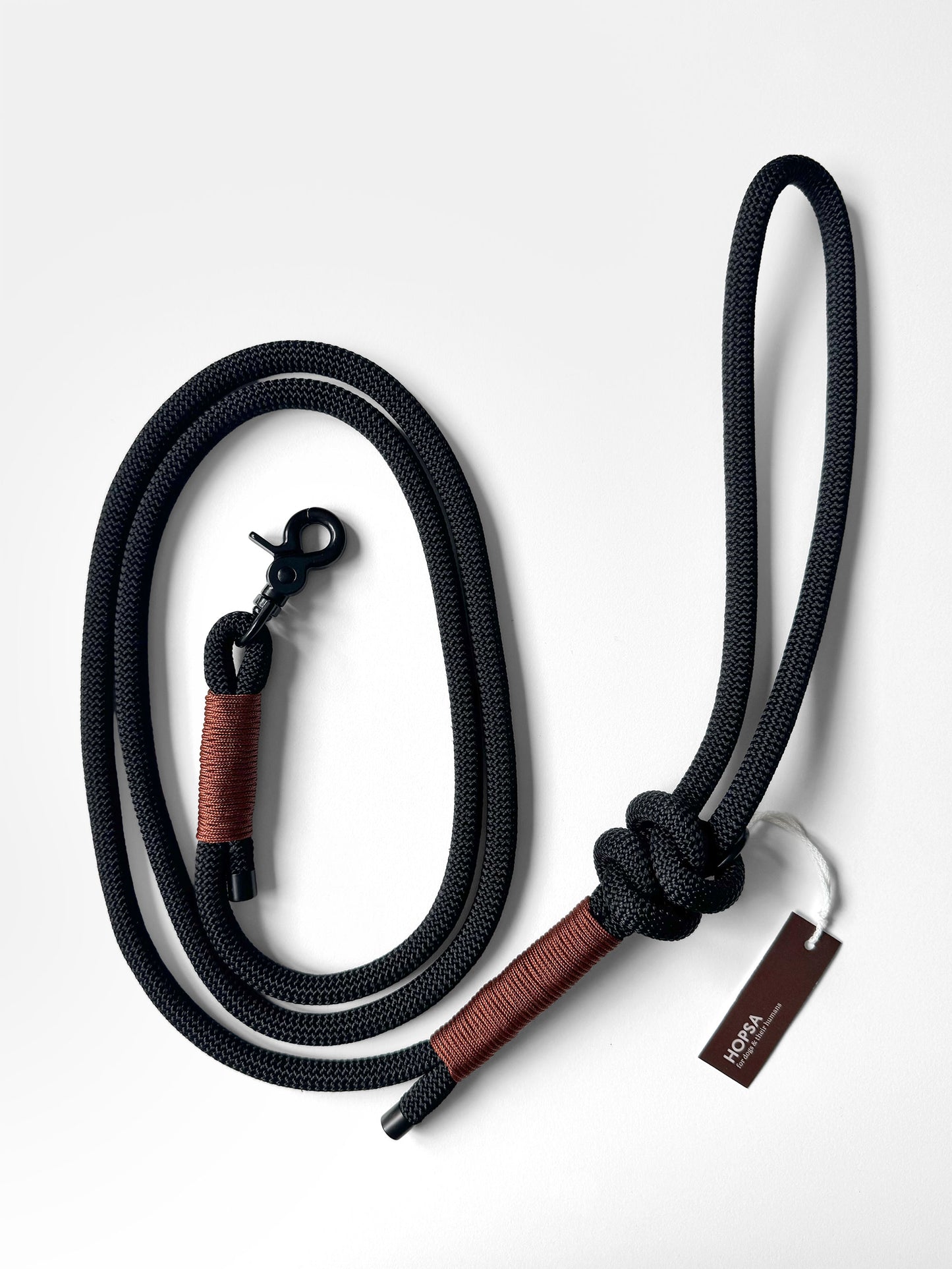 Smycz linowa z rączką z supłem, czarna / 10 mm