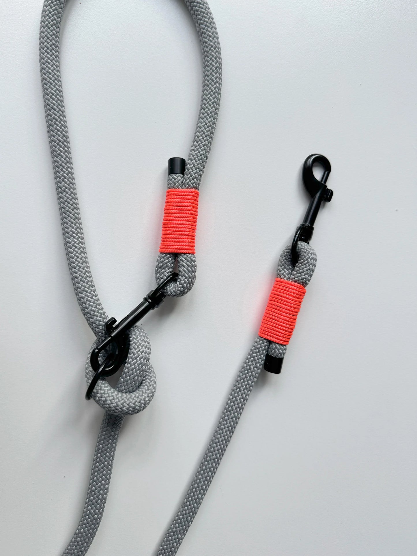 Smycz linowa hands-free 10 mm, 3.3 m, szara z pomarańczowymi akcentami