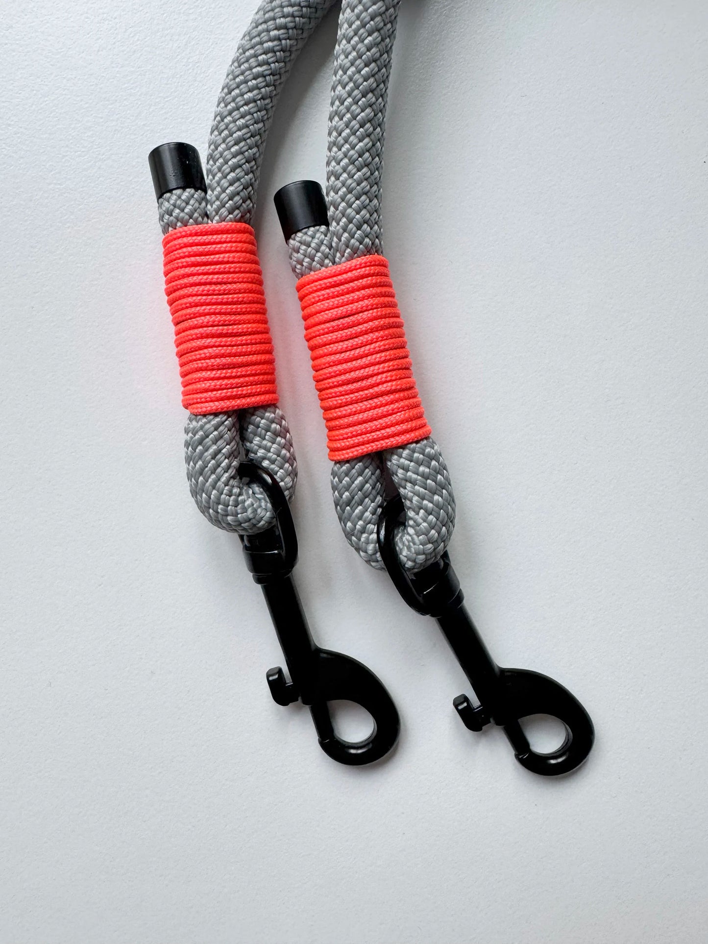 Smycz linowa hands-free 10 mm, 3.3 m, szara z pomarańczowymi akcentami