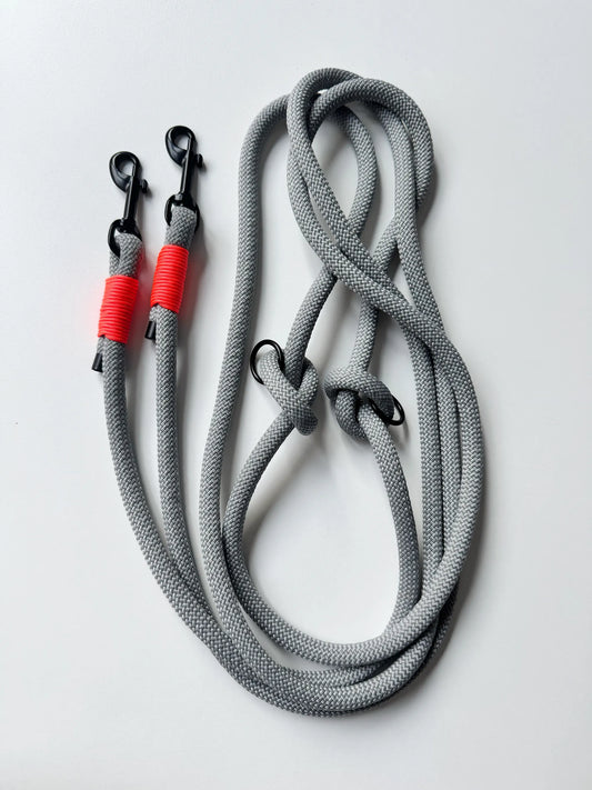 Smycz linowa hands-free 10 mm, 3.3 m, szara z pomarańczowymi akcentami