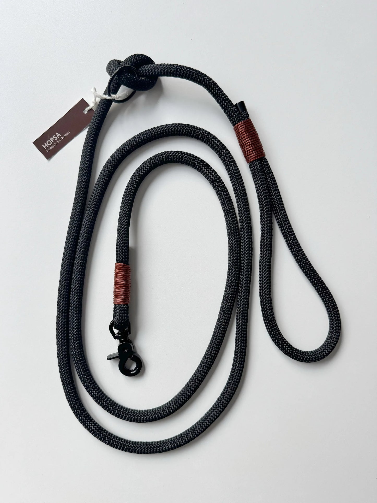 Smycz linowa 10 mm, 2 m, czarna z brązowymi akcentami