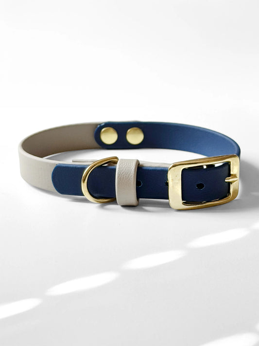 Obroża z Biothane dla psa z klamrą, Granat i ciepła szarość