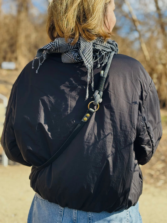 Smycz przepinana DUO: BioThane® & Lina PPM, Czarny i Szary Mix, 2,85 m