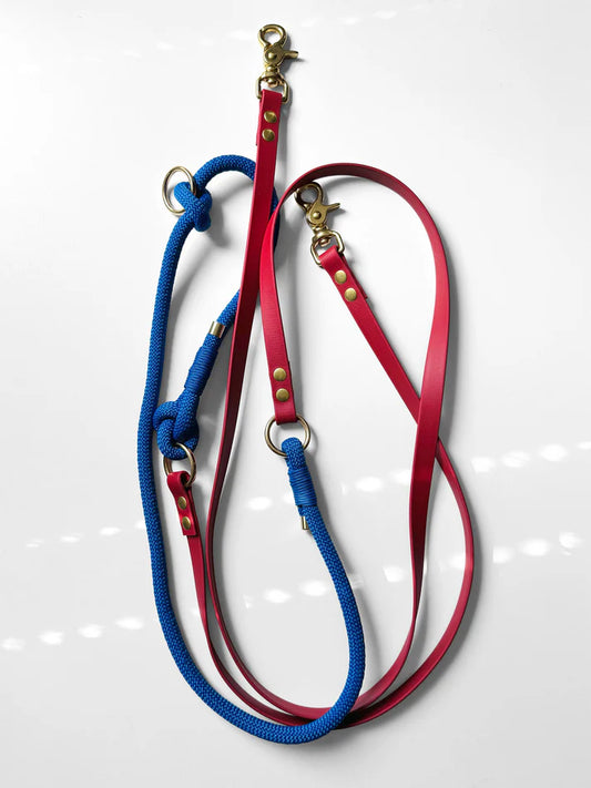 Smycz przepinana DUO: BioThane® & Lina PPM, Czerwony z niebieskim, 2.95 m, 10 mm lina / 16 mm BioThane®