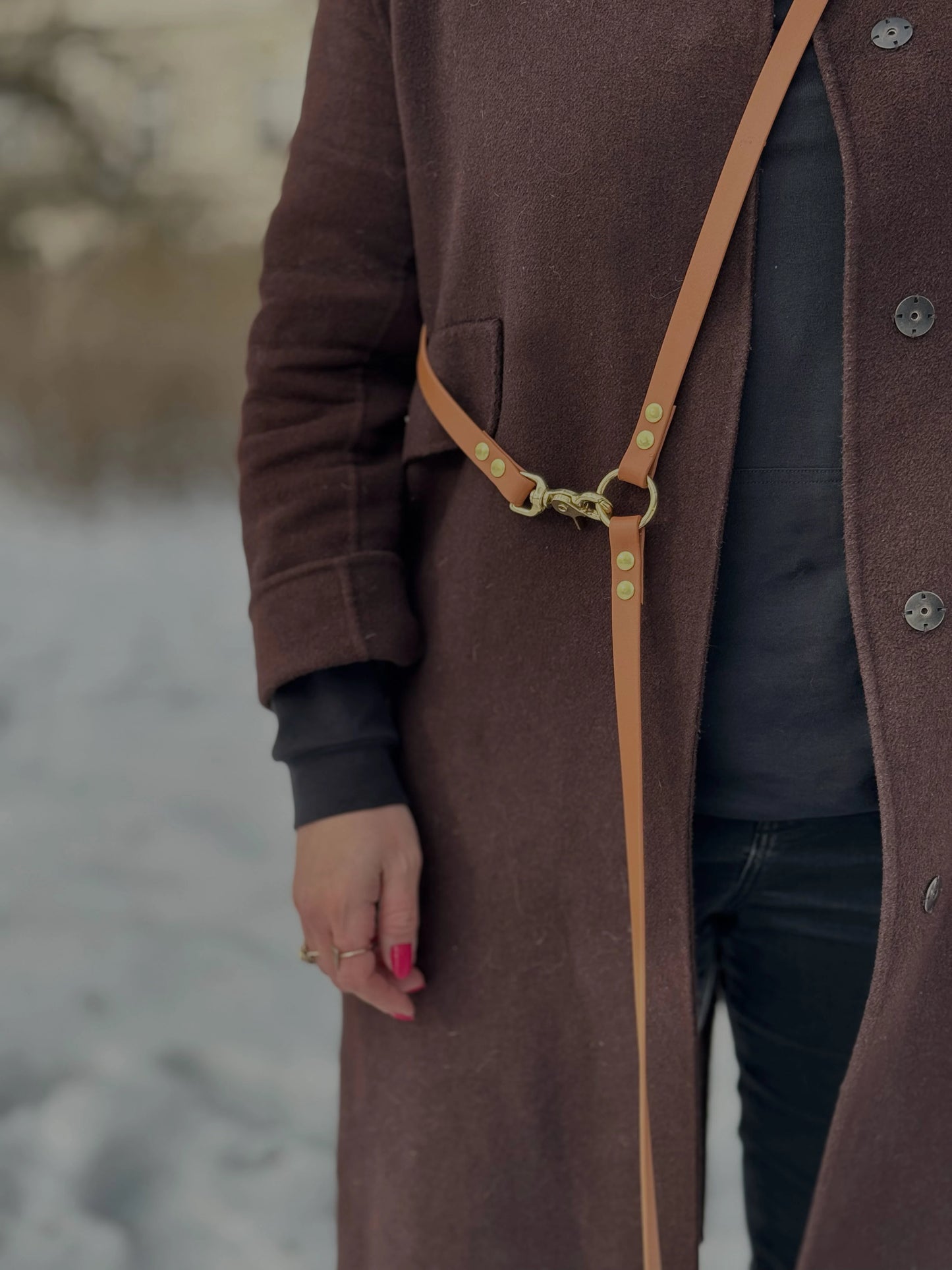 Smycz BioThane® Hands-free, Jasny Brąz