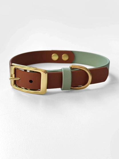 Obroża z Biothane dla psa z klamrą, Szałwia i jasny brąz