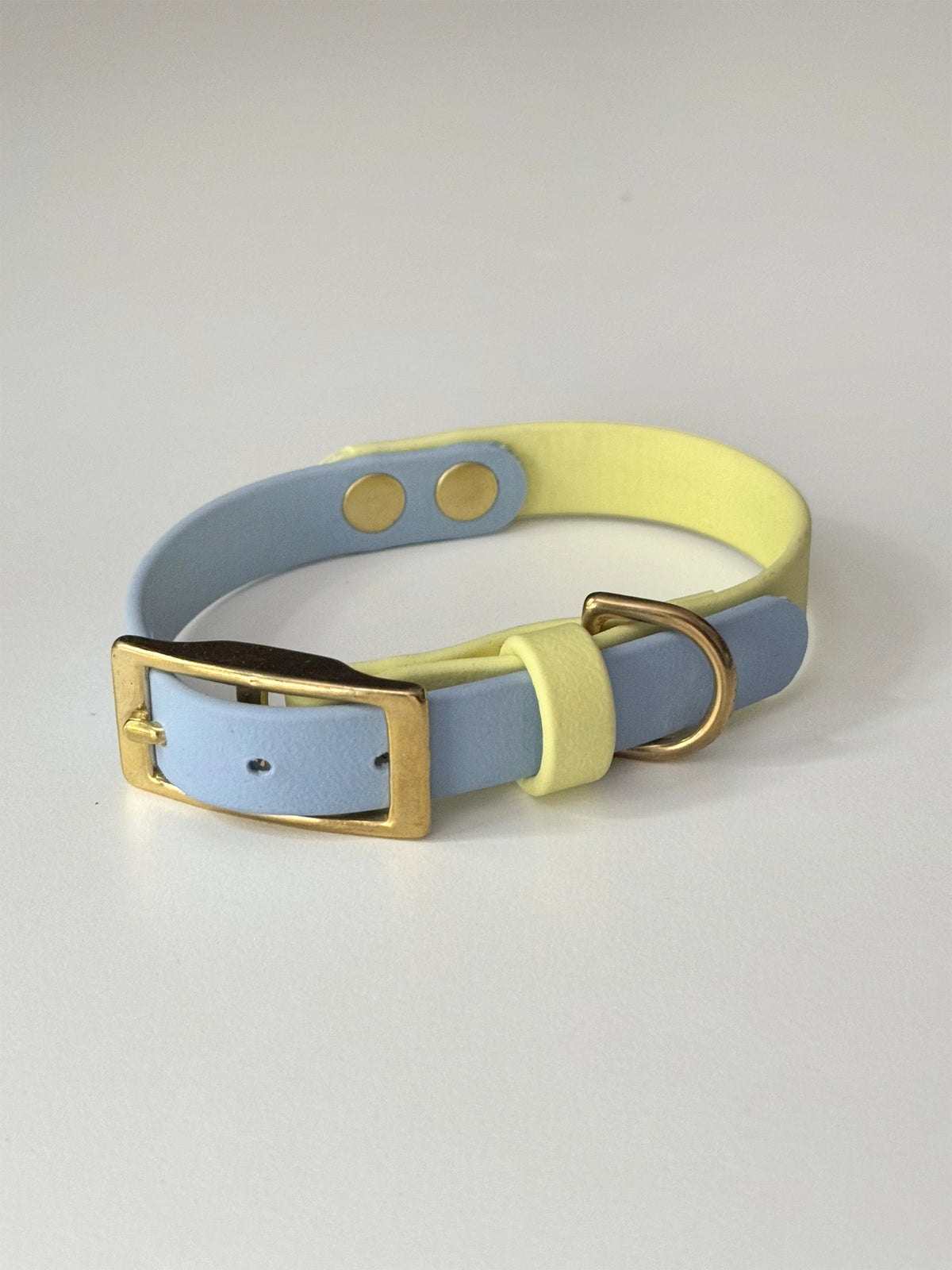 Obroża z Biothane z klamrą, dwukolorowa, Pastelowy żółty i błękitny, 16 mm, 23 cm - 29 cm