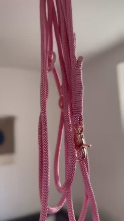 Smycz linowa hands-free 6 mm, 3.6 m, różowa