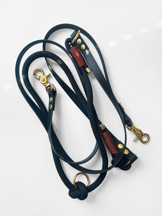 Smycz przepinana DUO: BioThane® & Lina PPM, Czarny z brązowym, 2,85 m