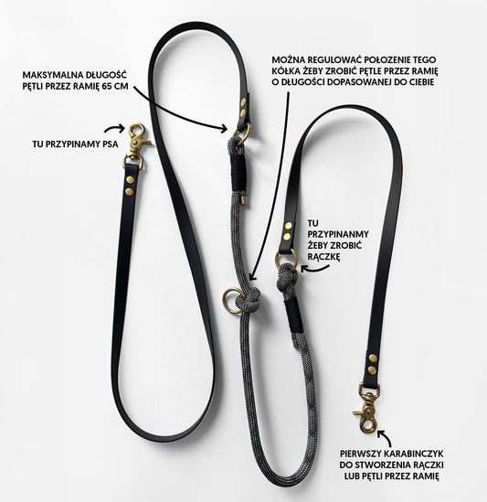 Smycz przepinana DUO: BioThane® & Lina PPM, Beżowy z czarnym 2,85 m