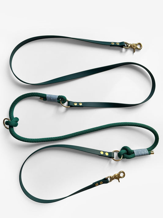 Smycz przepinana DUO: BioThane® & Lina PPM, Zielony z błękitnym akcentem, 2,85 m