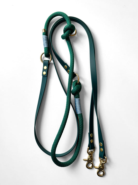 Smycz przepinana DUO: BioThane® & Lina PPM, Zielony z błękitnym akcentem, 2,85 m
