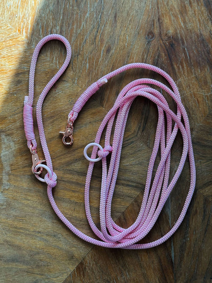 Smycz linowa hands-free 6 mm, 3.6 m, różowa