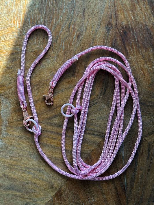 Smycz linowa hands-free 6 mm, 3.6 m, różowa