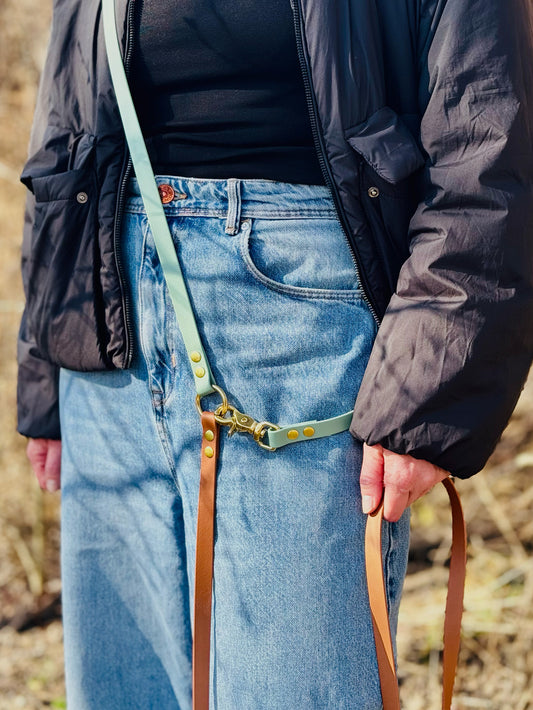 Smycz BioThane® Hands-free, Szałwiowa i jasny brąz