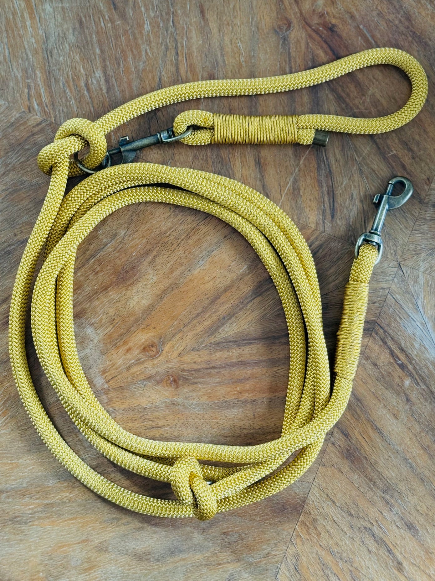 Smycz linowa hands-free 10 mm, 2.8 m, złota/musztardowa